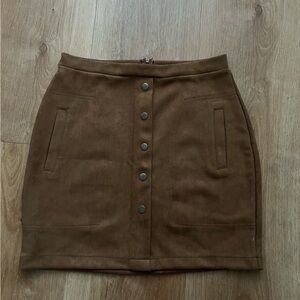 Brown Button-Up Suede Skirt